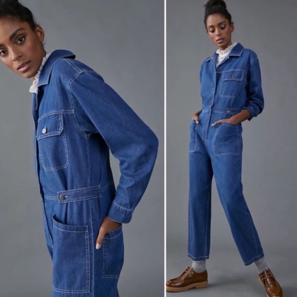 Mare Mare for Anthropologie Aya Denim Utility Jumpsuit Blue 100% Cotton small
